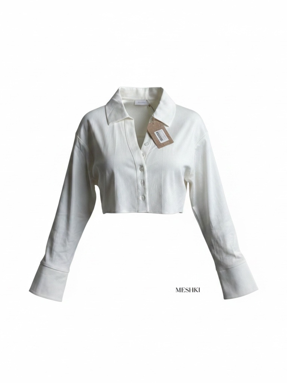 MESHKI NWT White Cropped Button Polo Top Size Medium Sold Out Rare Luxury